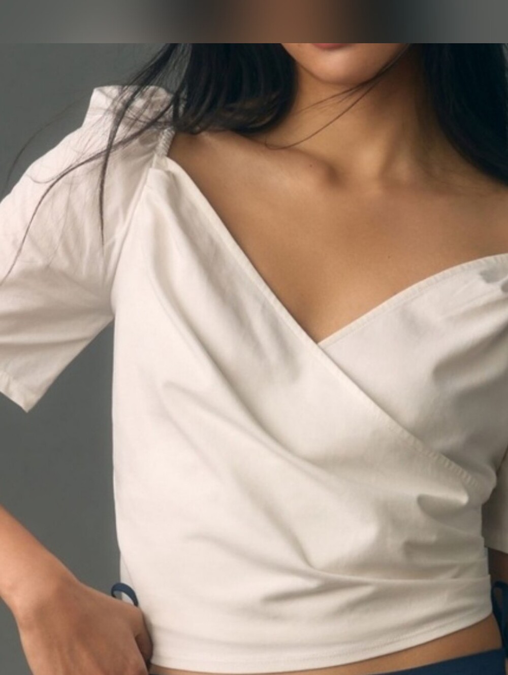 Anthropologie White Ruched Puff Sleeve Wrap Top Large Cottagecore Balletcore